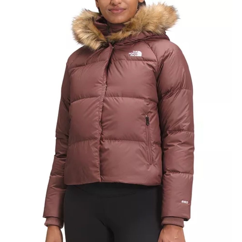 North Face brown Puffer detachable faux fur hood -cropped - double-layer